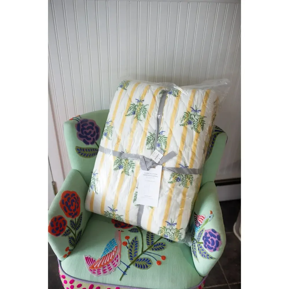 Anthropologie Iluka Cotton Printed Floral Quilt King Fern Gingham